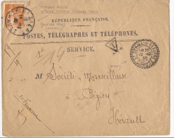 Lettre Télégraphes, Téléphones Taxée Avec Timbre Poste Type Paix - 1935 - De St Germain Beaupré à Béziers - Telegraph And Telephone