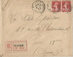 3270 St OMER Pas De Calais Lettre Recommandée Ob 9 12 1922 Type Semeuse Yv 160 - Cartas & Documentos