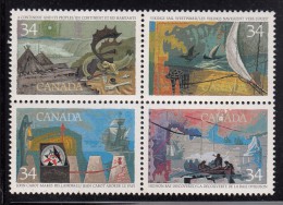Canada MNH Scott #1107a With #1104i Block Of 4 Discoverers With Variety: Crossed 'N' In 'CANADA' In Upper Left Stamp - Variétés Et Curiosités