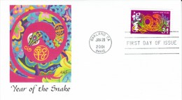 #3500 34-cent Chinese New Year Issue, Year Of The Snake FDC Illustrated Cover - 2001-2010