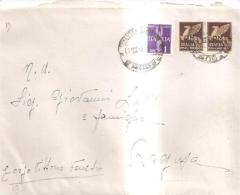76426) Lettera Con 1£ Posta Aerea 2x 50 Cent. Aerea PM .da  Augusta A Ragusa Il 4-4-1945 - Marcophilie (Avions)