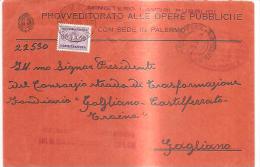 76438) Lettera Tassa A Carico Del Destinatario Con 50 Cent. Del Servizio Da Palermo  A Gagliano Il 28-9-1936 - Strafport