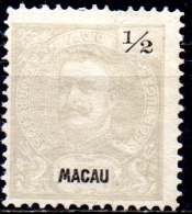 MACAU 1898  "King Carlos" - 1/2a - Grey  MH - Unused Stamps