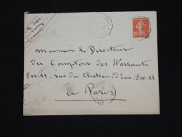 FRANCE - Entier Postal ( Enveloppe) De Civray Pour Paris Obl Ambulant En 1909 - à Voir - Lot P8425 - Standaardomslagen En TSC (Voor 1995)