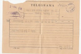 TELEGRAMME SENT FROM BUCHAREST TO CLUJ NAPOCA, 1958, ROMANIA - Telegraph