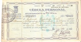 CEDULA PERSONAL DEL AÑO 1941 DEL AYUNTAMIENTO DE BARCELONA - Espagne