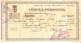 CEDULA PERSONAL DEL AÑO 1941 DEL AYUNTAMIENTO DE BARCELONA - Spanje