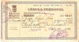 CEDULA PERSONAL DEL AÑO 1941 DEL AYUNTAMIENTO DE BARCELONA - Spanien