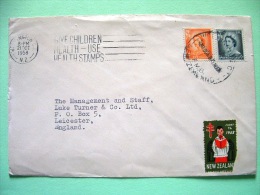 New Zealand 1958 Cover To England - Queen Elizabeth II - Tuberculosis Label - Children Health Stamps Slogan - Cartas & Documentos