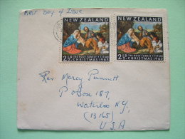 New Zealand 1963 FDC Cover To USA - Christmas Holy Family By Titian - Cartas & Documentos
