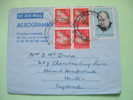 New Zealand 1965 Aerogram To England - Churchill - Flowers - Cartas & Documentos