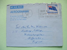 New Zealand 1966 Aerogram To England - Flag - Stamp Booklet Slogan - Brieven En Documenten