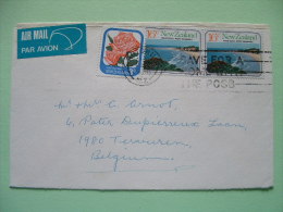 New Zealand 1978 Cover To Belgium - Flowers Roses - Ocean Beach Mt. Maunganui - Air Mail Label - Cartas & Documentos
