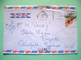 New Zealand 1986 Cover To England - Guitar Country Music (Scott 860) - Return Adress Slogan - Cartas & Documentos