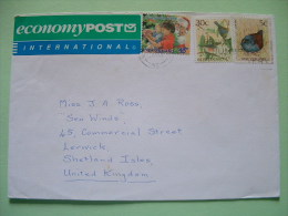 New Zealand 1994 Cover To England - Christmas - Children - Birds - Economy Post Label - Lettres & Documents