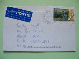 New Zealand 1998 Cover To England - Map Scenic Trains Bay Express (Scott 1450 = 1.90 $) - Air Mail Label - Brieven En Documenten