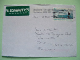 New Zealand 1999 Cover To England - Scenic Walks - Ice Lake - Economy Post Label - Lettres & Documents