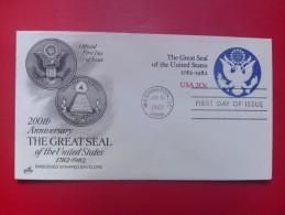 1982 USA - Pre-stamped Envelope - US Great Seal 200th Anniv. - Artcraft FDC - 1981-00