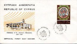 CHYPRE. N°295 De 1967 Sur Enveloppe 1er Jour. Mosaïque Du Monastère Saint-André. - Arqueología