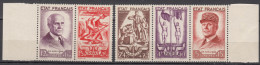 France 1943 Secours National Separated Strip Yvert#576-580 Mint Never Hinged (sans Charnieres) - Unused Stamps