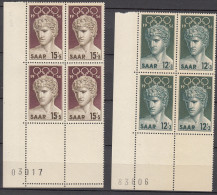 Saar 1956 Mi#371-372 Mint Never Hinged Blocks Of Four With Margins - Ungebraucht