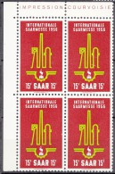 Saar 1956 Mi#368 Mint Never Hinged Block Of Four With Margin - Neufs