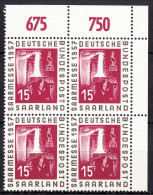 Saar 1957 Mi#400 Mint Never Hinged Block Of Four With Margins - Unused Stamps