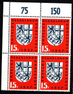 Saar 1957 Mi#379 Mint Never Hinged Block Of Four With Margin - Unused Stamps