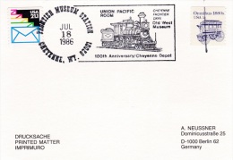 Train - Railroad: USA Card P/m Cheyenne, Wy 1986 Locomotive In Postmark (G68-71) - Treinen