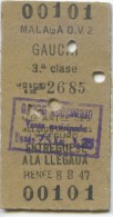 101 BILLETE EDMONDSON DE LOS FERROCARRILES ESPAÑOLES // RENFE // MALAGA - GUACIN // 3ª CLASE // 1947 // VER REVERSO - Europe