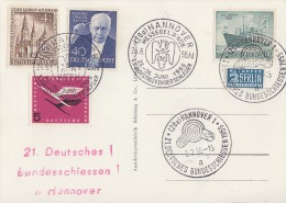 Karte Mif Minr. Berlin 106,124,126 Bund Minr.205 SST Hannover 2.7.55 21. Dt. Bundesschiessen - Cartas & Documentos