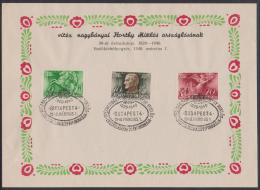 HUNGARY - Superb And Unusual  1940 Admiral Horthy Commemorative Card. Cancelled First Day Of Issue. Scott 555-557 - Brieven En Documenten