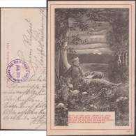 Allemagne 1914. Carte En Franchise Militaire. Soldat Protégé Par La Photo De Sa Femme. Forêt, Coucher De Soleil - Fotografía