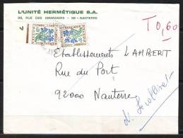 Lettre TAXEE  2 X 0.30  De NANTERRE Ppal Annee 1973 Pour 92000 NANTERRE Entete PUB " Unite Hermetique " - Autres & Non Classés