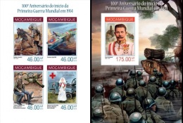 Mozambico 2014, 100th War World I, Red Cross, Planes, 4val In BF +BF IMPERFORATED - WW1 (I Guerra Mundial)