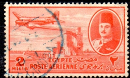 EGYPT 1947 Air. King Farouk, Delta Barrage And Douglas Dakota Transport  -  2m. - Red FU - Posta Aerea