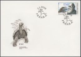 Czech Rep. / First Day Cover (2009/01 B) Praha: Charles Darwin (1809-1882) Tortoise; Cactus; Ship; Iguana; Galapagos - FDC