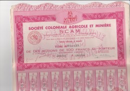 LOT DE 10 ACTIONS DE 100 FRS -SOCIETE COLONIALE AGRICOLE ET MINIERE -SCAM - - Mineral