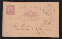 Portugal 1893 Stationery Card 10R Carlos BEJA To LISBOA - Cartas & Documentos