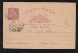 Portugal 1894 Stationery Card 10R Carlos PORTO To SANTAREM - Storia Postale