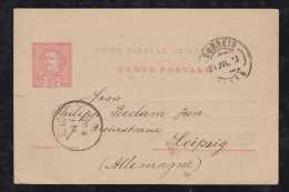 Portugal 1899 Stationery Card 25R Carlos PORTO To LEIPZIG Germany - Cartas & Documentos