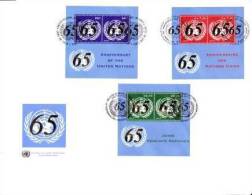 United Nations Cancellations Vienna, Geneva And NY - 2010 - FDC Block 65th Anniversary Blocks - FDC