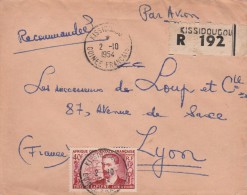Yvert  47 AOF Sur Lettre Recommandée KISSIDOUGOU Guinée Française 2/10/1954 Passe Kankan - Briefe U. Dokumente