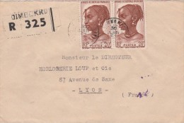 Yvert  41 X 2 AOF Sur Lettre Recommandée DIMBOKRO Cote D´Ivoire 30/6/1952 Passe Abidjan - Brieven En Documenten