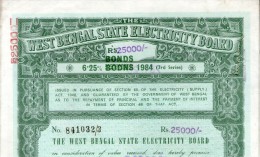 India 1984 West Bengal State Electricity Bonds 3rd Series Corrected Rs. 25000 # 10345C Inde Indien - Electricity & Gas