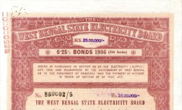 India 1986 West Bengal State Electricity Bonds 5th Series Rs. 2.5 M # 10345D Inde Indien - Electricity & Gas