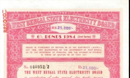 India 1984 West Bengal State Electricity Bonds 2nd Series Rs. 25000 # 10345E Inde Indien - Elektriciteit En Gas