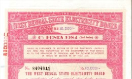 India 1984 West Bengal State Electricity Bonds 2nd Series Rs. 10000 # 10345F Inde Indien - Electricidad & Gas