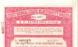 India 1984 West Bengal State Electricity Bonds 2nd Series Rs. 5000 # 10345G Inde Indien - Electricity & Gas