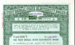 India 1984 West Bengal State Electricity Bonds 3rd Series Corrected Rs. 100000 # 10345J Inde Indien - Electricity & Gas